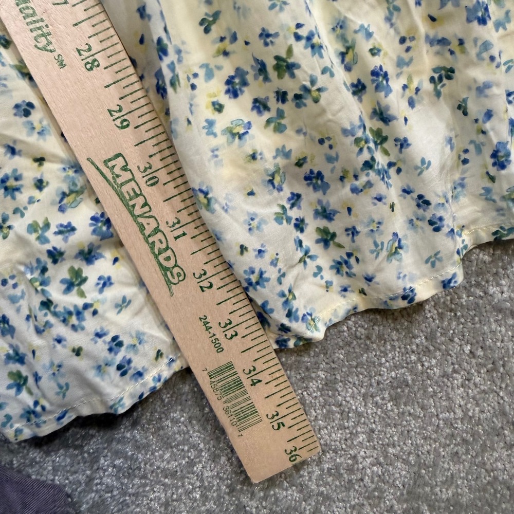 AQUA Yellow Blue Floral Tiered Mini Dress Ruffle Tie Neck Sleeveless Small Flaw - Picture 14 of 14